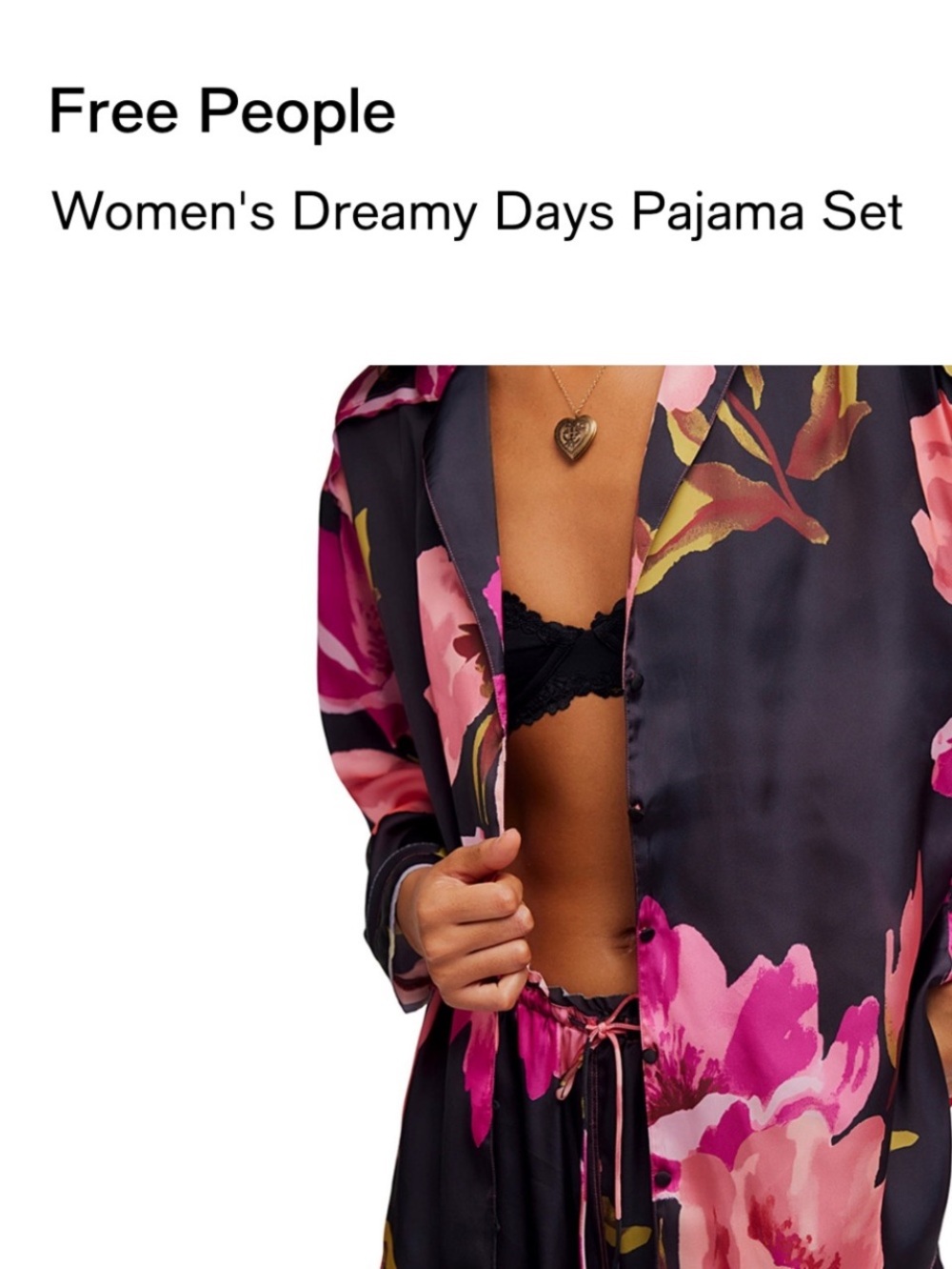 Free People Satin Floral Pajama Set in Black & Pink